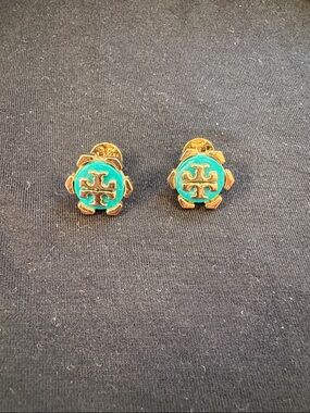 Tory Burch Gold and Turquoise Enamel Logo Studs